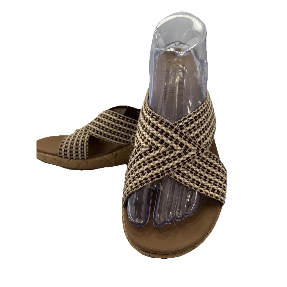 Cali Skechers Luxe Foam Sandal Womens 11 Criss Cross Open Back Cork Wedge Heel